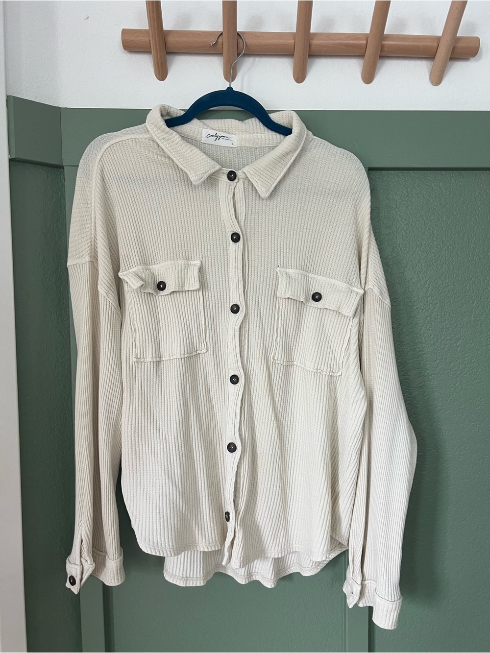 Carly Jean Los Angeles Cream Waffle Knit Button-Front Top